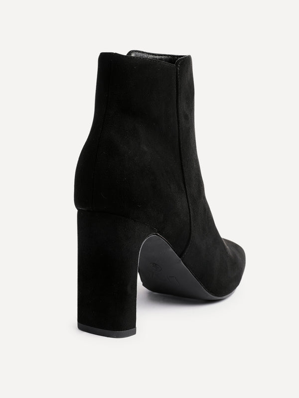 Linzi Black Faux Suede Block Heel Ankle Boot