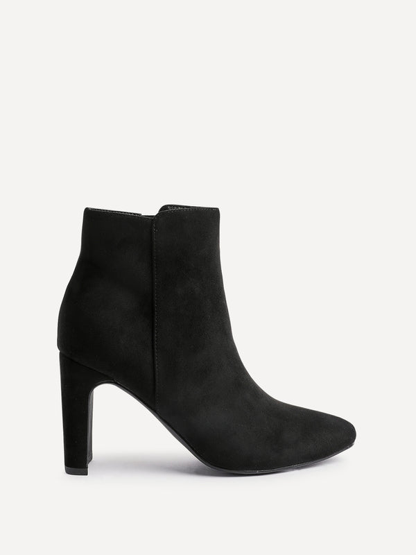 Linzi Black Faux Suede Block Heel Ankle Boot