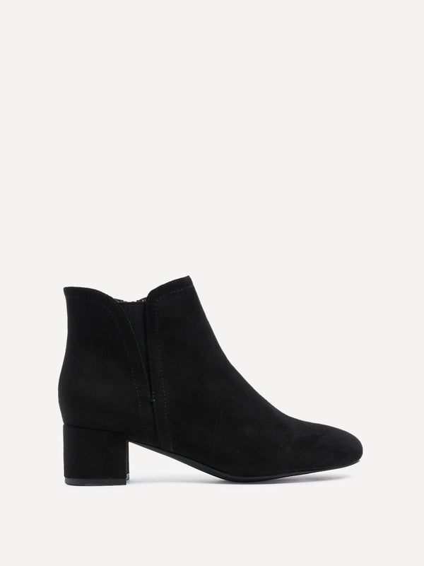 Linzi Black Faux Suede Block Heeled Ankle Boot