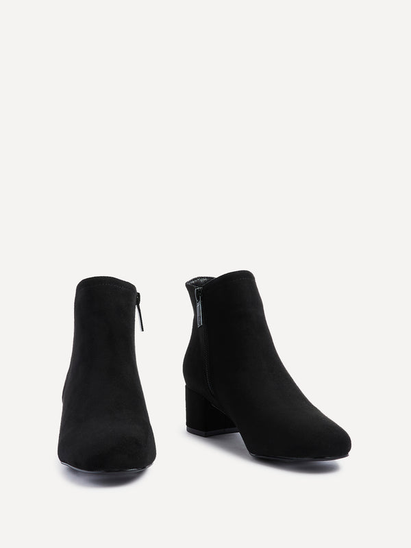 Linzi Black Faux Suede Block Heeled Ankle Boot