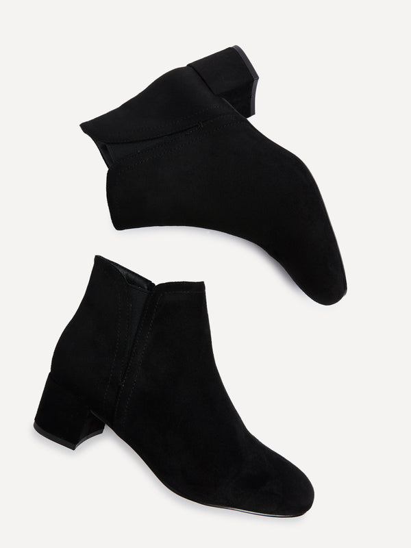 Linzi Black Faux Suede Block Heeled Ankle Boot
