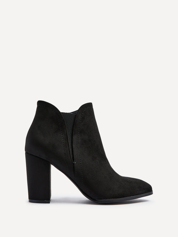Linzi Black Faux Suede Block Heeled Ankle Boot