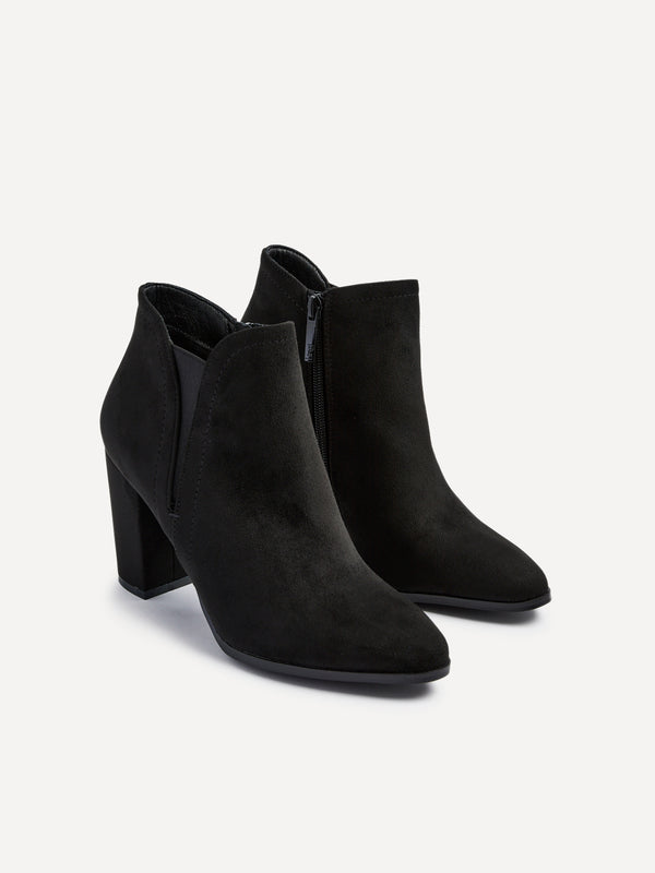 Linzi Black Faux Suede Block Heeled Ankle Boot