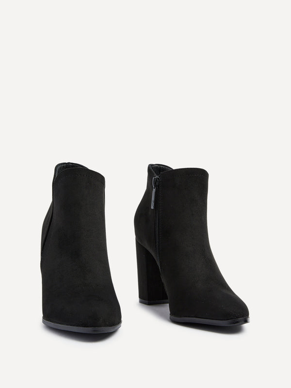 Linzi Black Faux Suede Block Heeled Ankle Boot