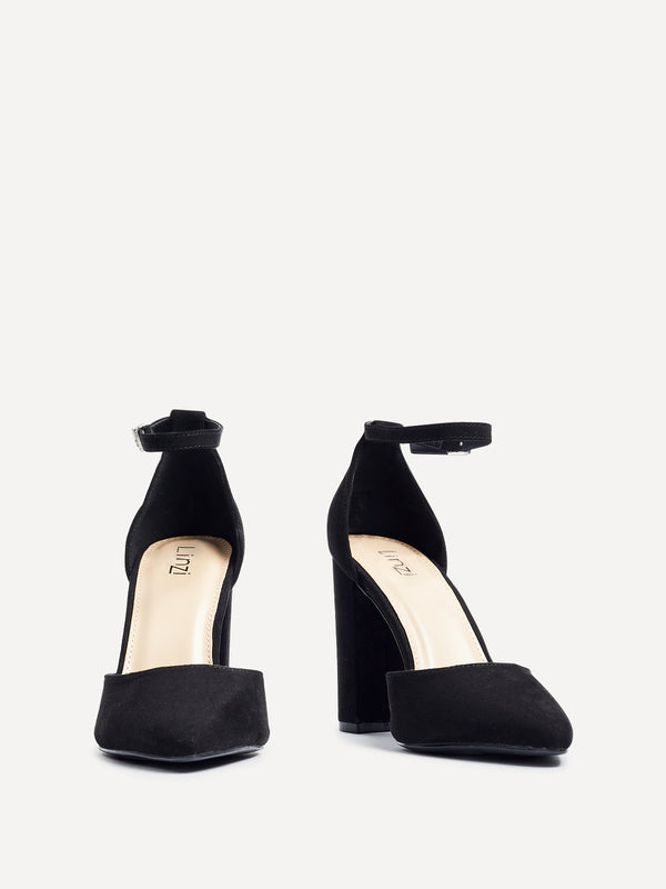 Linzi Black Faux Suede Block Heeled Court Shoe