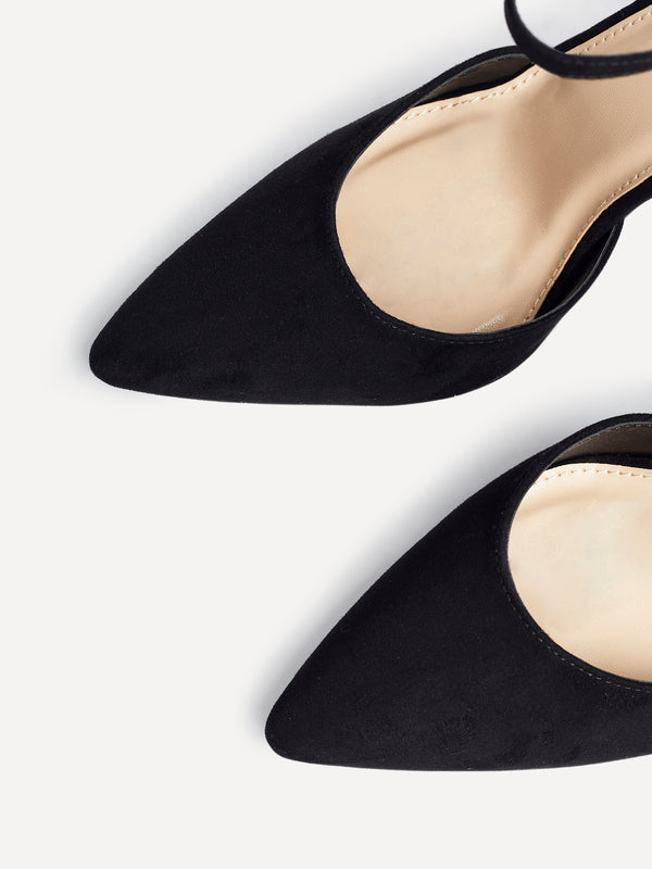 Linzi Black Faux Suede Block Heeled Court Shoe