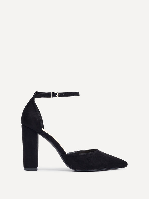 linzi Black Faux Suede Block Heeled Court Shoe