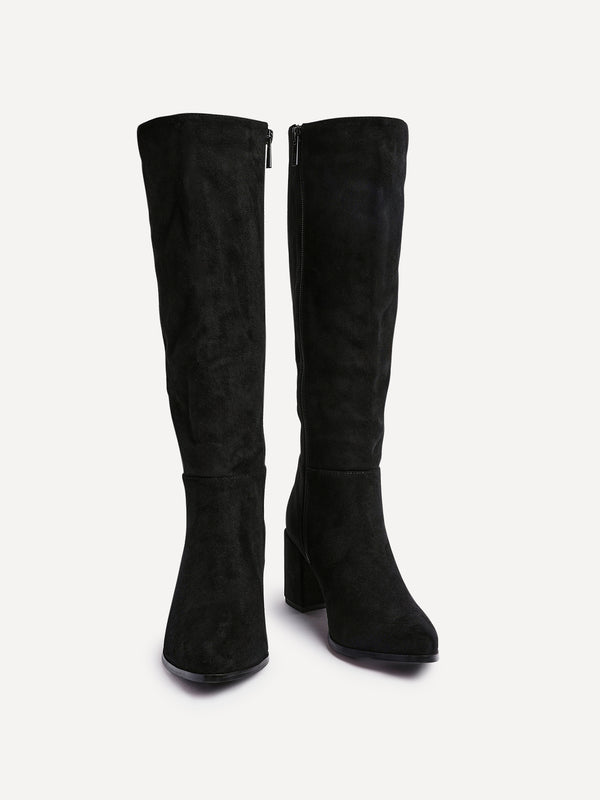 Linzi Black Faux Suede Block Heeled Long Boot