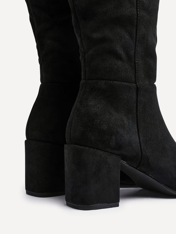 Linzi Black Faux Suede Block Heeled Long Boot