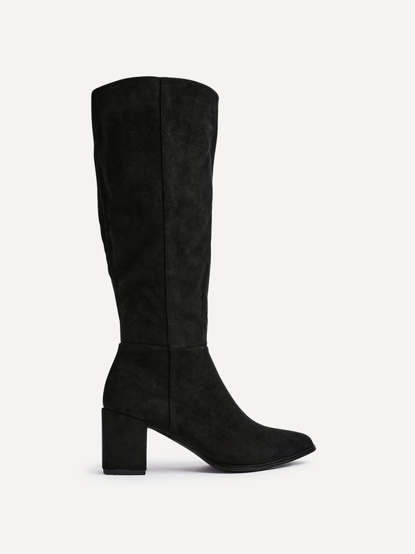 Linzi Black Faux Suede Block Heeled Long Boot