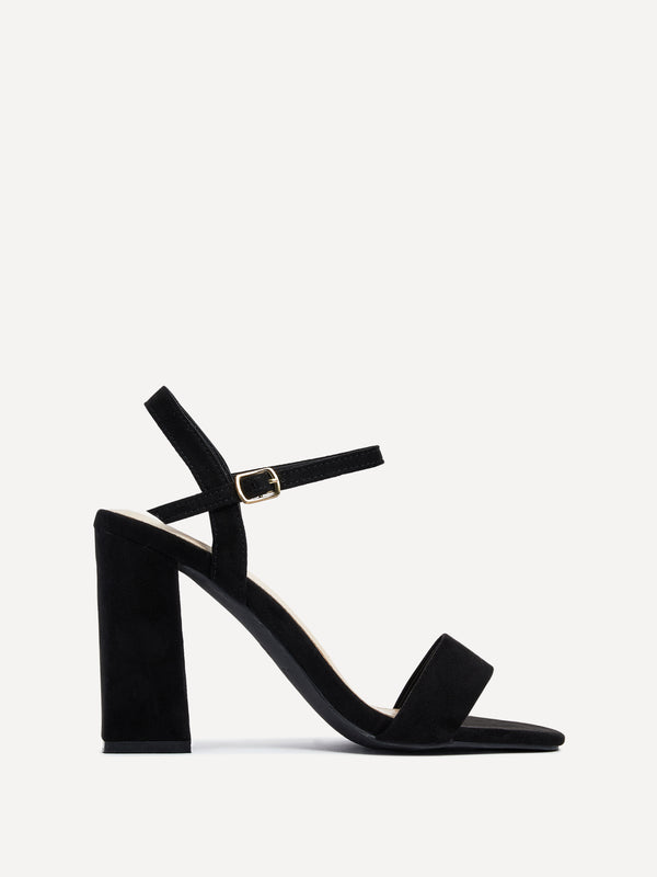 Linzi Black Faux Suede Block Heeled Sandal