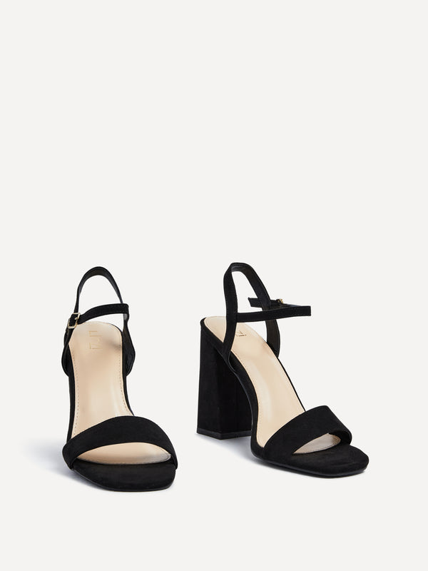 Linzi Black Faux Suede Block Heeled Sandal