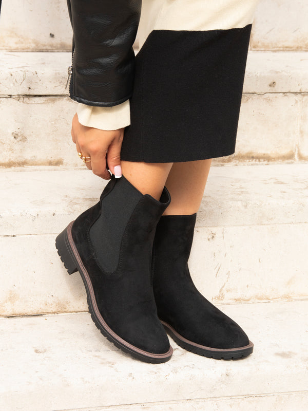linzi Black Faux Suede Classic Chelsea Boot