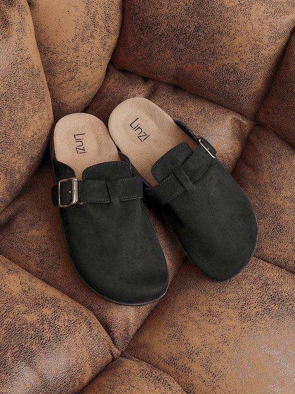 linzi Black Faux Suede Clog