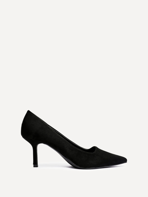 Linzi Black Faux Suede Court Heels
