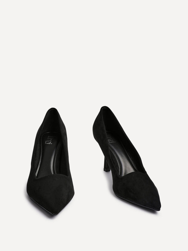 Linzi Black Faux Suede Court Heels