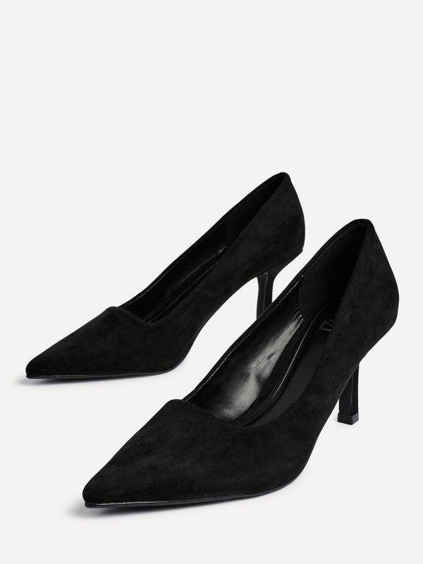 linzi Black Faux Suede Court Heels