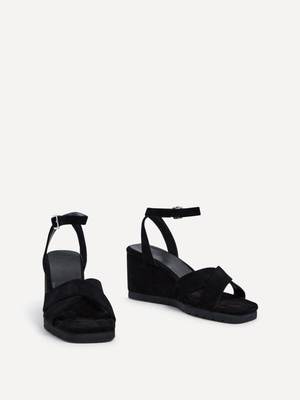 Linzi Black Faux Suede Covered Crossover Wedge