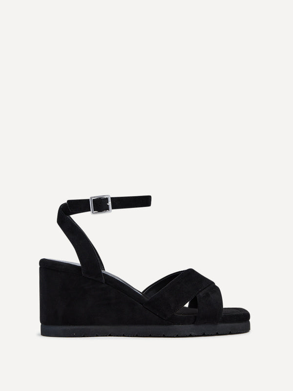 Linzi Black Faux Suede Covered Crossover Wedge