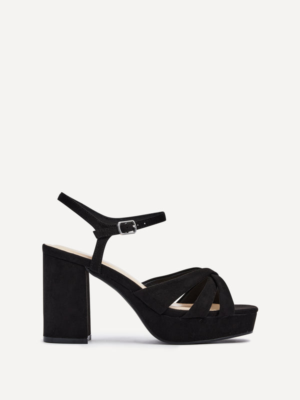 Linzi Black Faux Suede Crossover Platform Heels