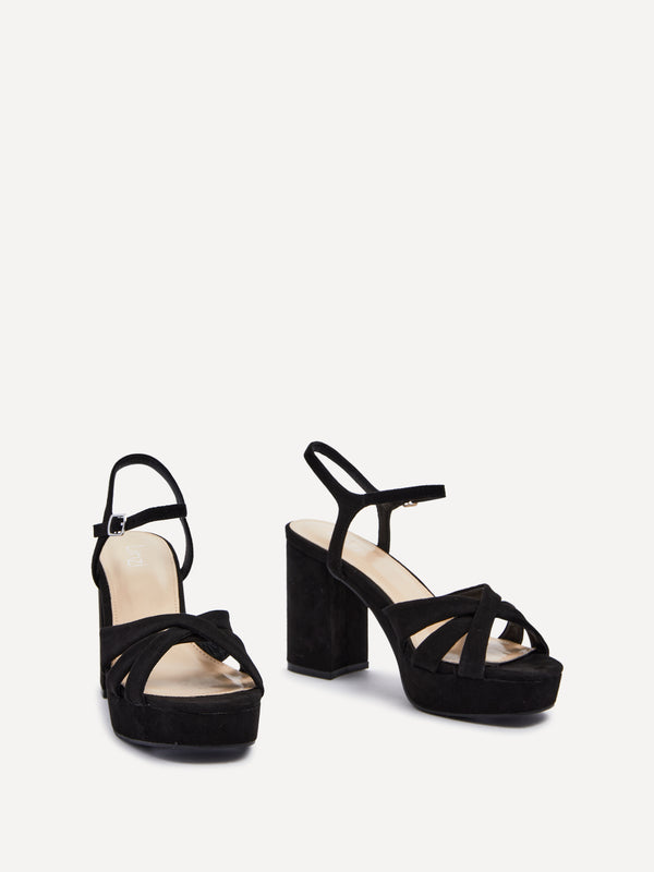 Linzi Black Faux Suede Crossover Platform Heels
