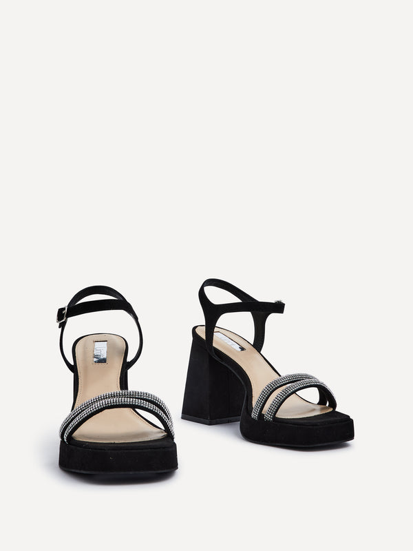 Linzi Black Faux Suede Diamante Platform Heels