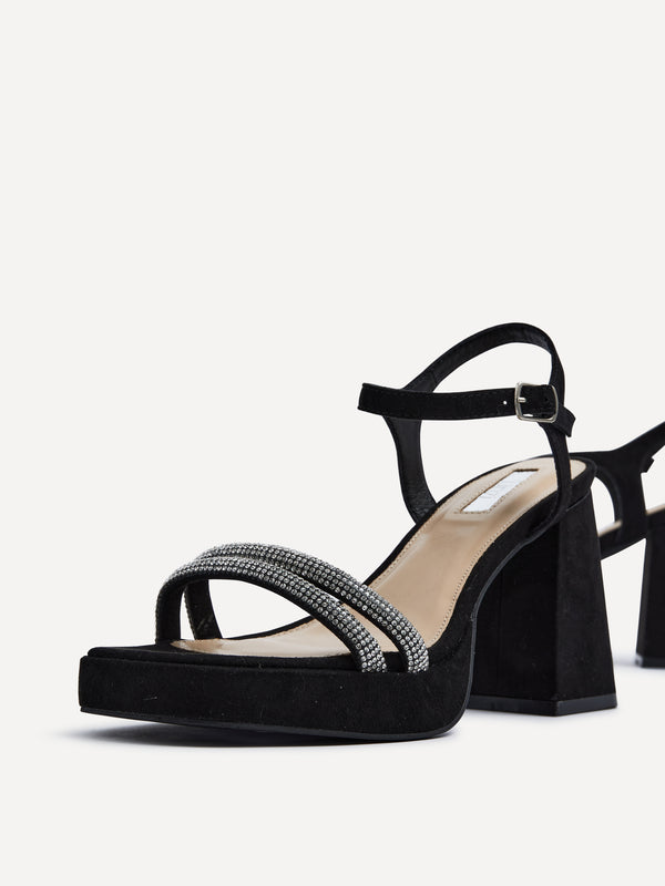 Linzi Black Faux Suede Diamante Platform Heels
