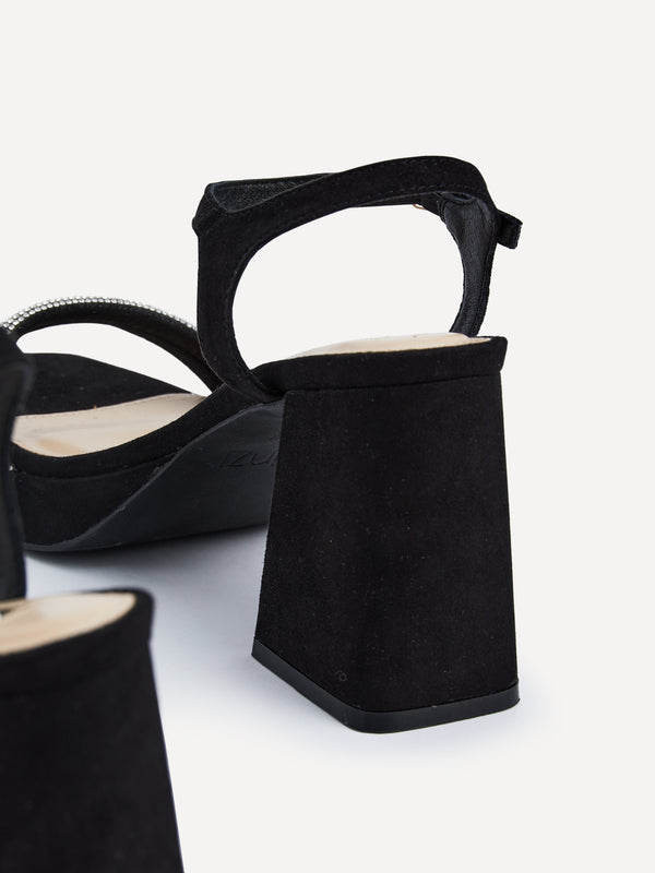 Linzi Black Faux Suede Diamante Platform Heels