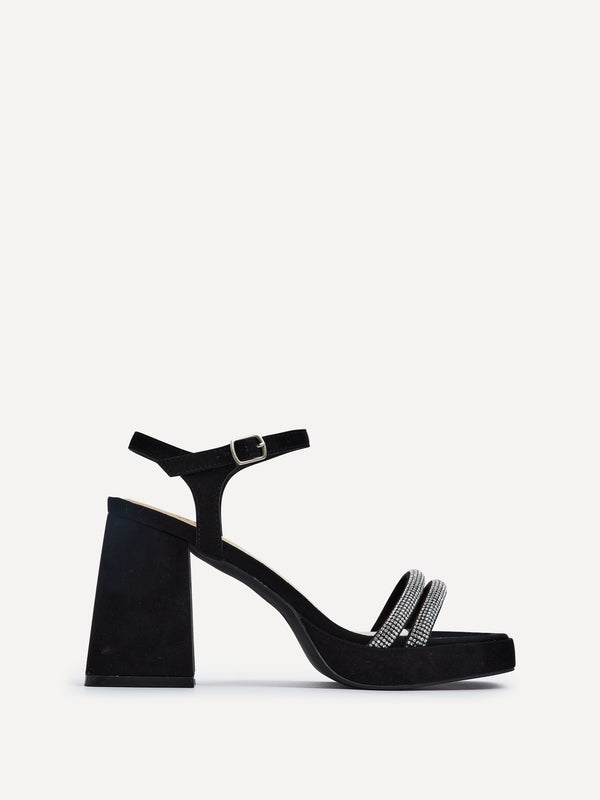 linzi Black Faux Suede Diamante Platform Heels