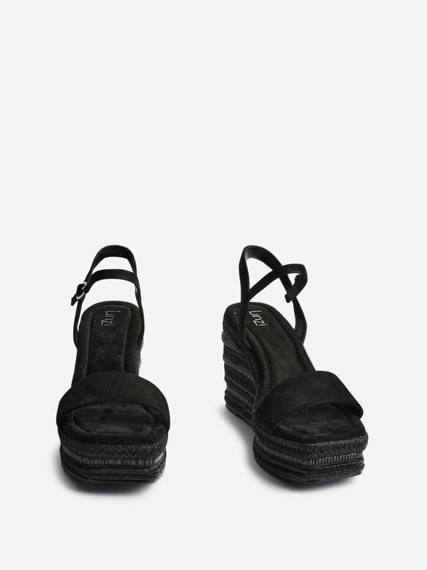 Linzi Black Faux Suede Embellished Wedge