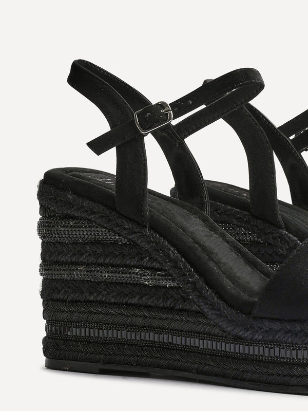 Linzi Black Faux Suede Embellished Wedge