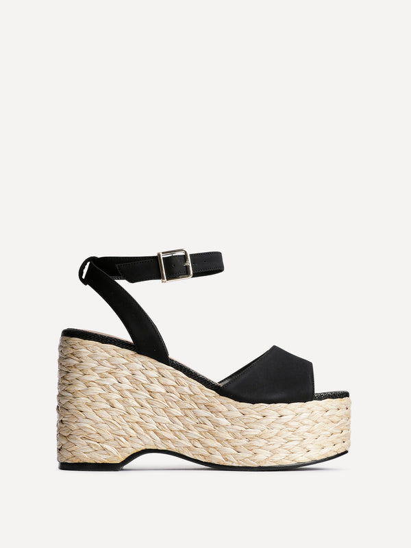 Linzi Black Faux Suede Espadrille Platform Wedge