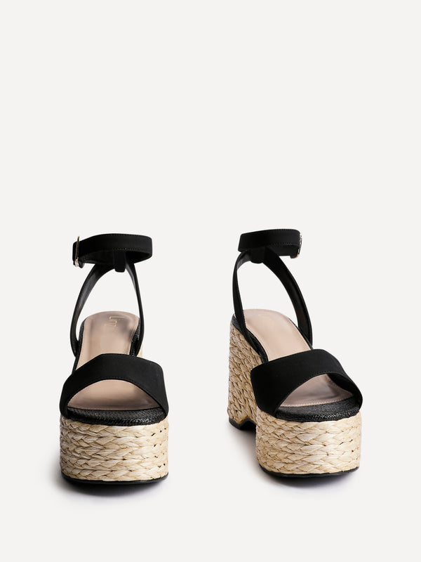 Linzi Black Faux Suede Espadrille Platform Wedge