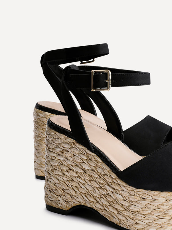 Linzi Black Faux Suede Espadrille Platform Wedge