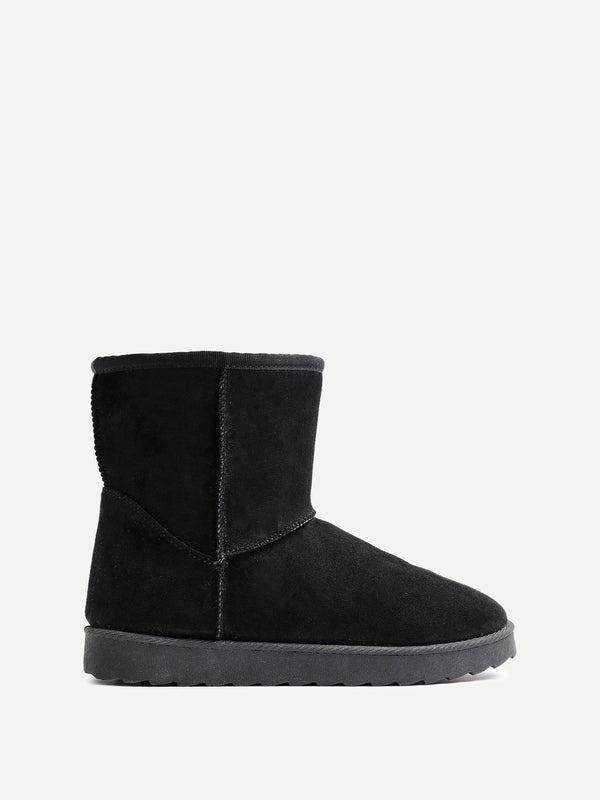 Linzi Black Faux Suede Faux Fur Lined Ankle Boot