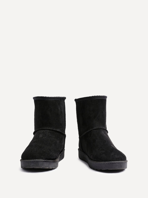 Linzi Black Faux Suede Faux Fur Lined Ankle Boot