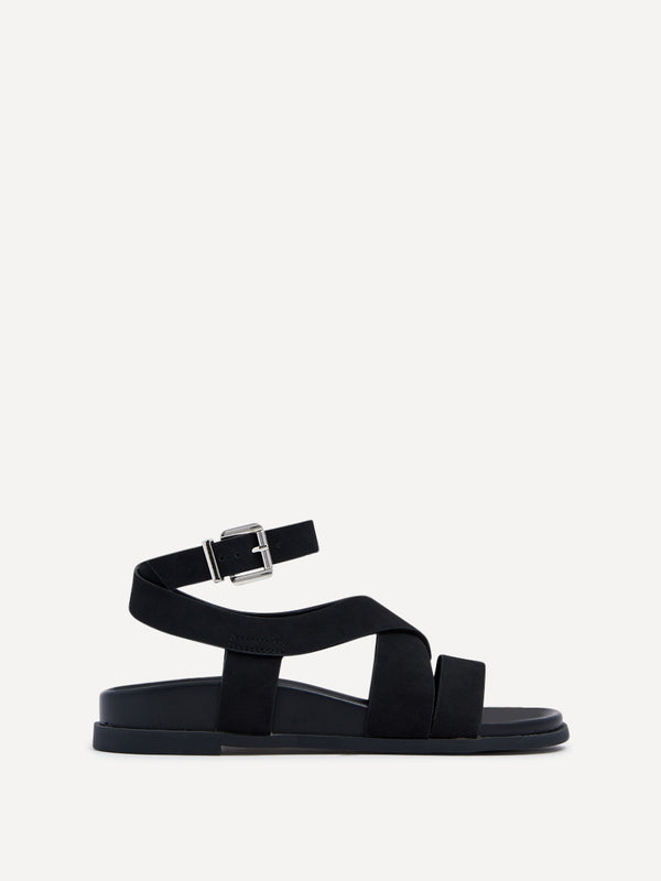 Linzi Black Faux Suede Footbed Wrap Around Sandal