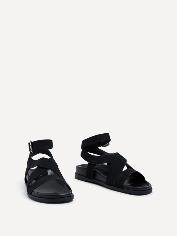 Linzi Black Faux Suede Footbed Wrap Around Sandal