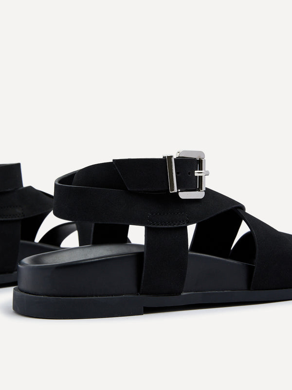 Linzi Black Faux Suede Footbed Wrap Around Sandal