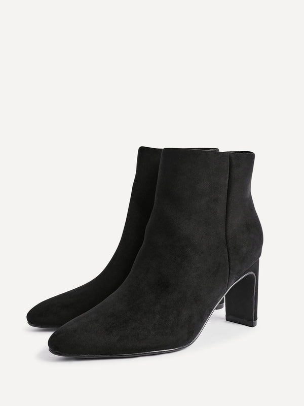 Linzi Black Faux Suede Heeled Ankle Boot