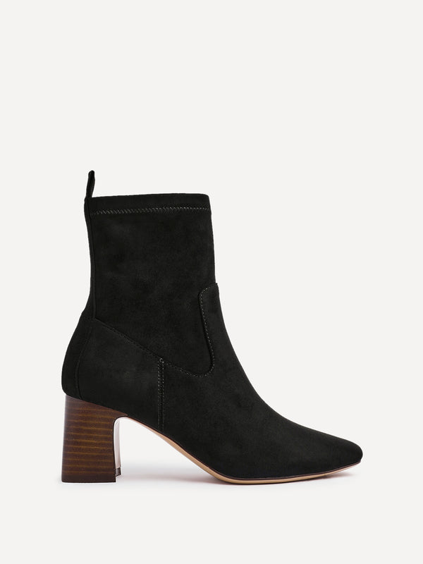 Linzi Black Faux Suede Heeled Ankle Boot