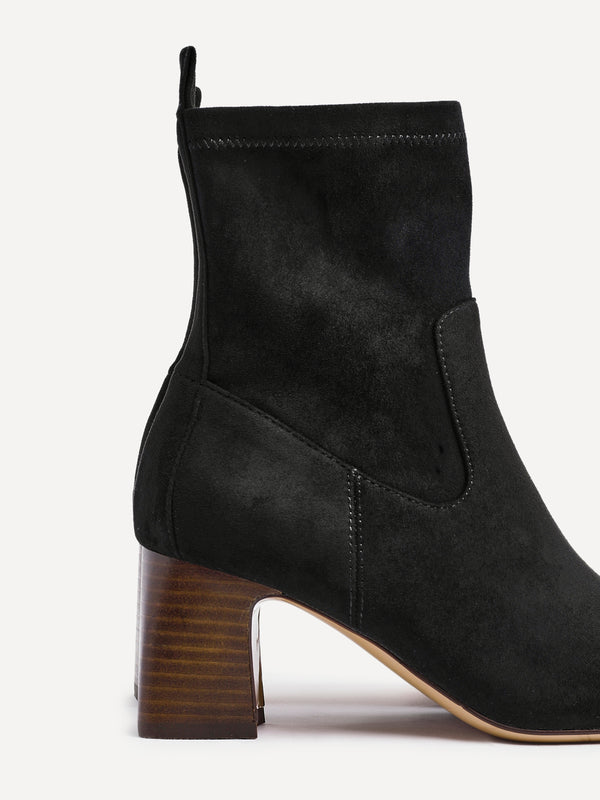 Linzi Black Faux Suede Heeled Ankle Boot