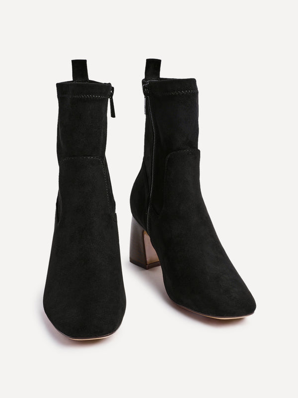 Linzi Black Faux Suede Heeled Ankle Boot