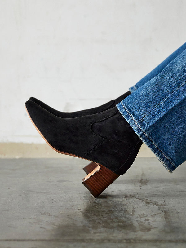 linzi Black Faux Suede Heeled Ankle Boot