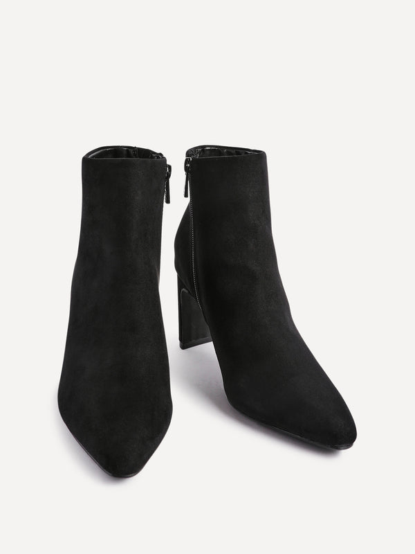 Linzi Black Faux Suede Heeled Ankle Boot