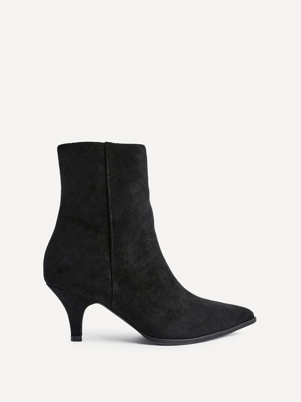 Linzi Black Faux Suede Heeled Pointed Ankle Boot