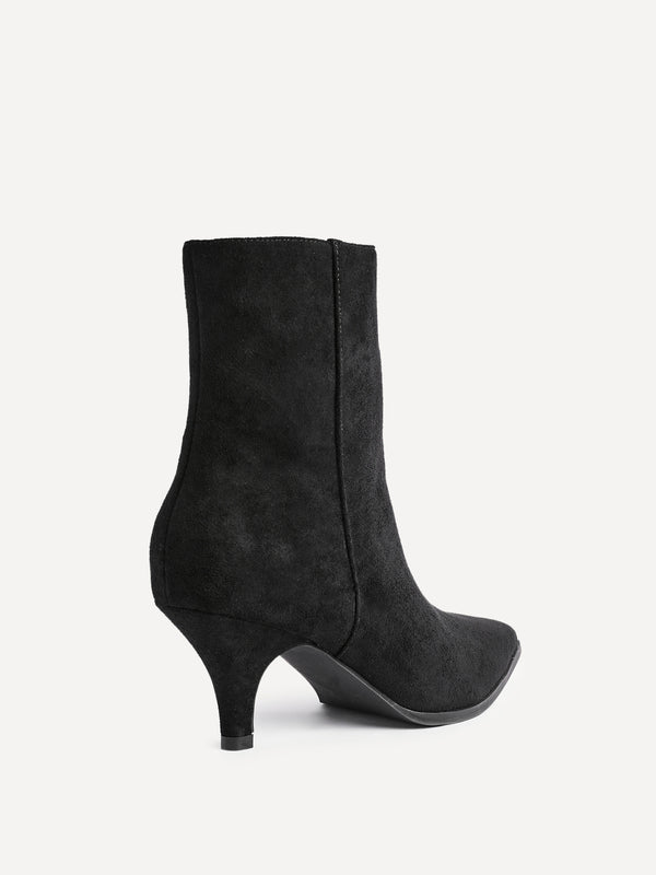 Linzi Black Faux Suede Heeled Pointed Ankle Boot