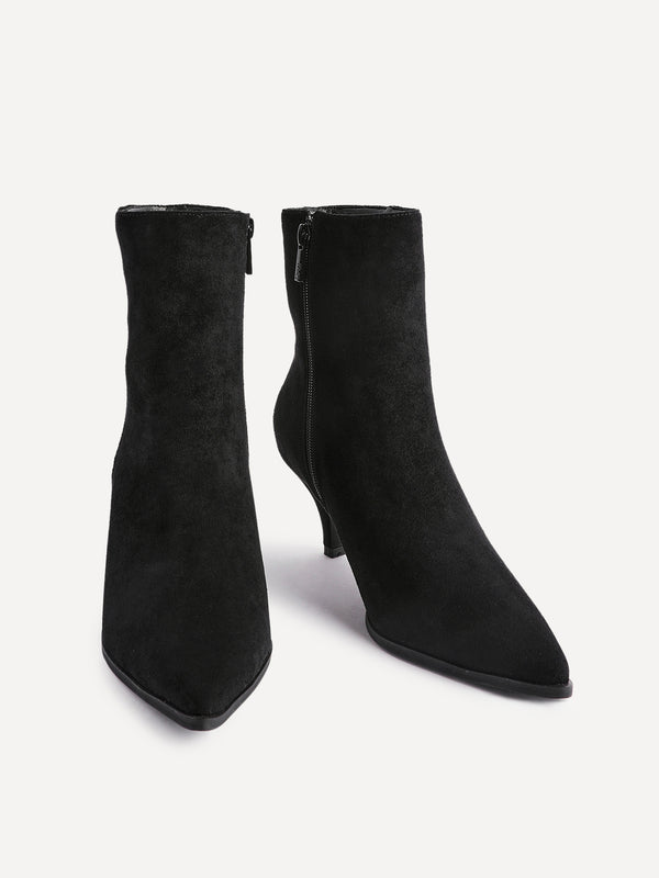 Linzi Black Faux Suede Heeled Pointed Ankle Boot