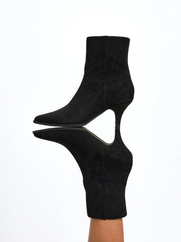 linzi Black Faux Suede Heeled Pointed Ankle Boot