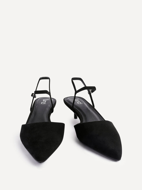 Linzi Black Faux Suede Kitten Court Heel